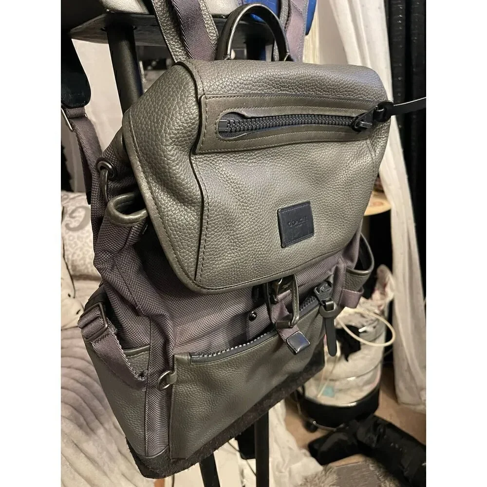 Coach grey leather black suede manhatten rucksack backpack